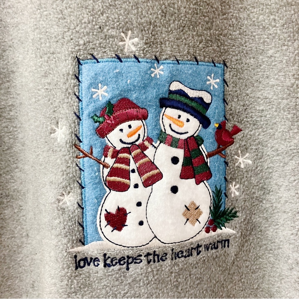 Vtg C&B Sport Womens Fleece Pullover Top SIZE Large Gray Embroidered Snowman - Picture 2 of 7